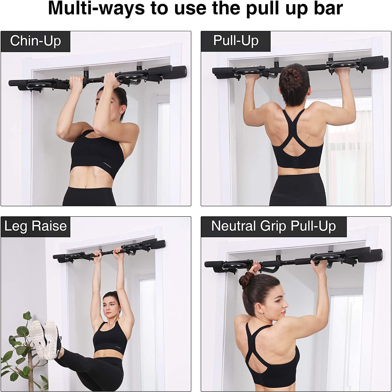 LJCY Doorway Pull Up Bar,Door Trainer,Strength Training,Multi-Grip Chin Up Bar Exercise Bar Total Upper Body Workout Bar Home Gym Equipment 
