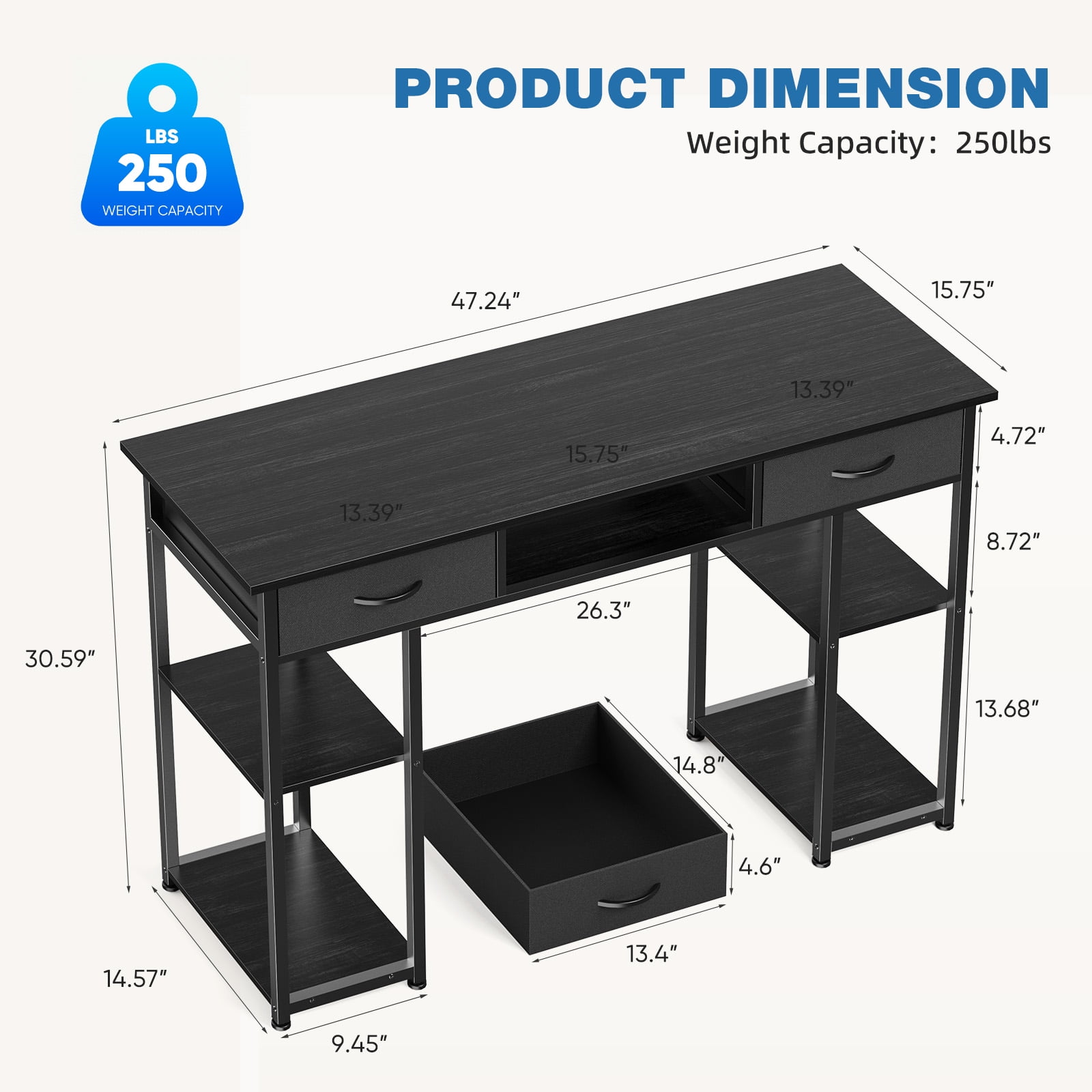 Aukfa Computer Desk with Storage Drawer, Wood Student Writing Desk for Small Space Home,Black