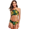 thumbnail image 2 of Dreamtimes Chic Sunflowers Yellow Floral On Black Swimsuits Padded Bikini Sets Sexy Swimwear for Women, Medium, 2 of 7