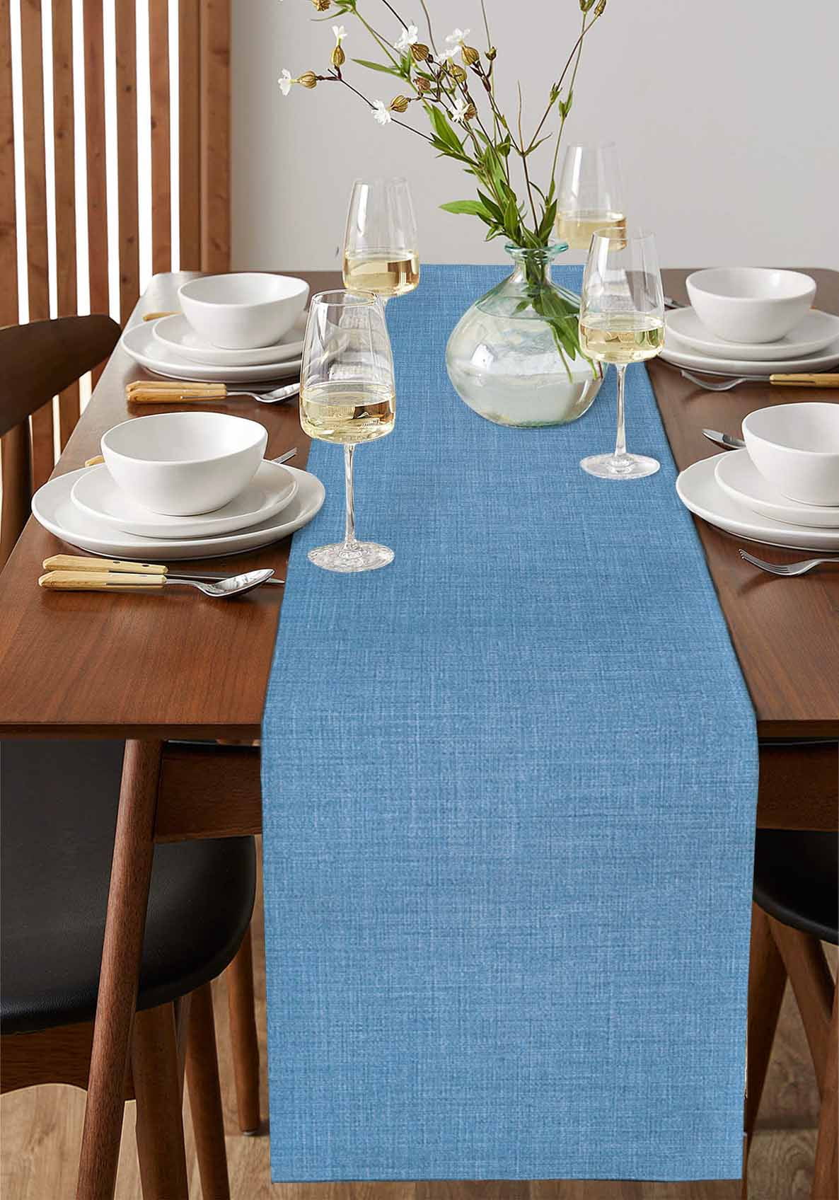 nqOlkjepod Blue Burlap Texture Table Runner 70 Inches Long Farmhouse Dress Scarves, Farmhouse Vintage Blue Dining Tablerunner for Coffee Table/Kitchen Island/Party Décor, 13" x 70"