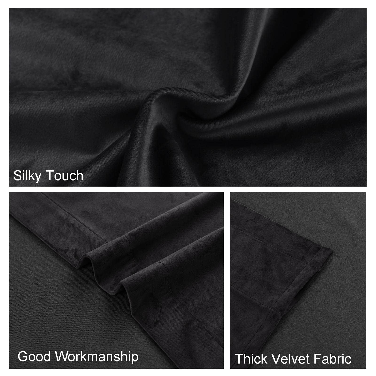 JIUZHEN Extra Long Velvet Curtains 108 inches - Soft Retro Blackout Velvet Drapes Room Darkening Thermal Insulated for Living Room/Gallery, 52W x 108L, 2 Panels with Tiebacks,Black