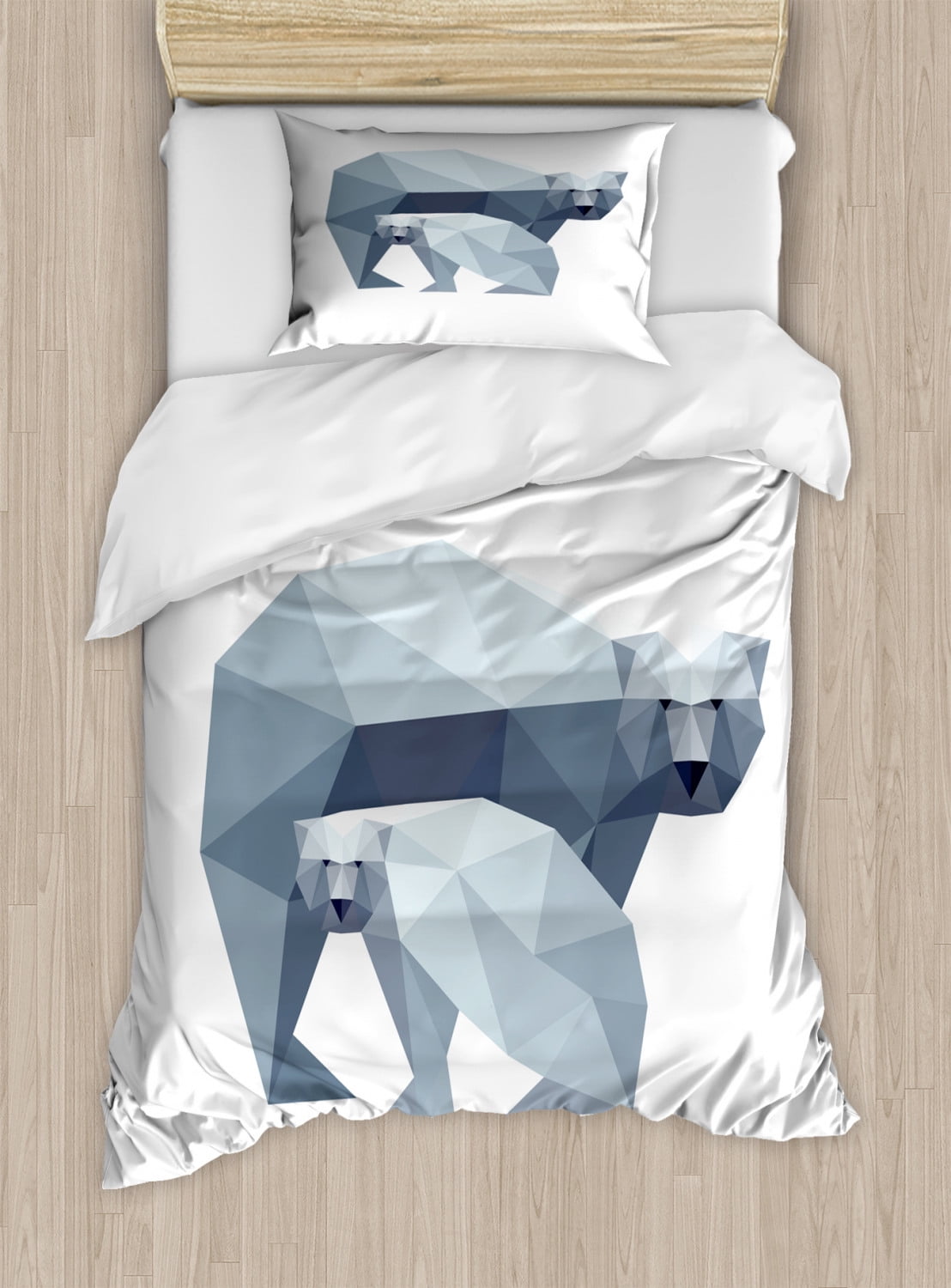 Polar Bear Duvet Cover Set Twin Size, Polygonal Art Baby and Mother