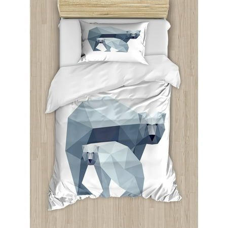 Polar Bear Duvet Cover Set Twin Size Polygonal Art Baby And