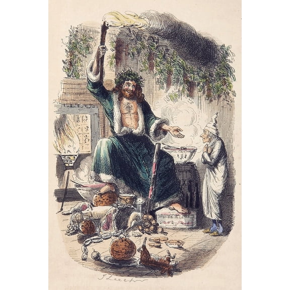 24x36 gallery poster, Ebenezer Scrooge and the Ghost of Christmas Present From Charles Dickens A Christmas Carol, 1843