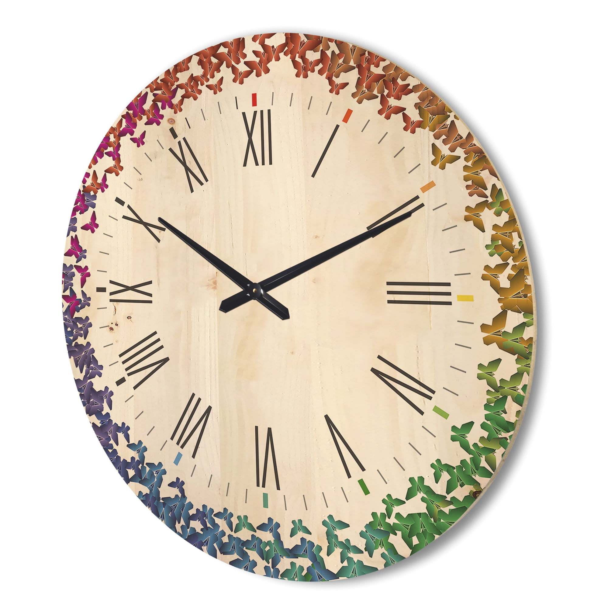 Designart 'Rainbow Butterfly Origami On White' Farmhouse Wood Wall Clock