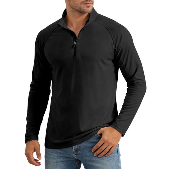 Tisuna Men Long Sleeve T-Shirts Regular Fit Collared Tops Men Solid Tee Shirts For Sport Workout Size L