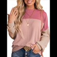 thumbnail image 1 of Moda para Mujer 2025, Camisetas Holgadas Informales de Punto con Cuello Redondo y Larga con Bloques de Color Rosa XL, 1 of 10