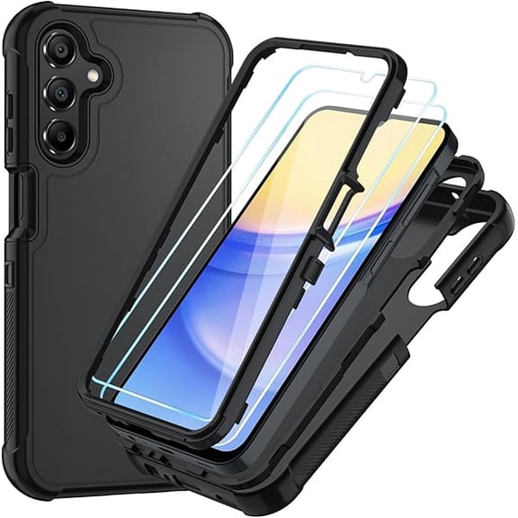can Case for Samsung Galaxy A15 5G Case with HD Screen Protector [3 Layer] Heavy-Duty Tough Rugged Shockproof Protective Phone Case for Samsung A15 5G, Black/Black