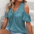 thumbnail image 4 of Guluxicc Summer Cold Shoulder Tops for Women V Neck Short Sleeve Shirts Ladies Cute Casual Blouse Going Out Outfits, 4 of 9