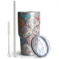 thumbnail image 2 of 30oz Multicolor Ethnic Geometric Pattern Tumblers Stainless Steel Tumbler with Lid and Straw,Vacuum Insulated Double Wall Travel Tumbler Cups Mug with Cleaning Brush for Coffee,Tea, 2 of 7
