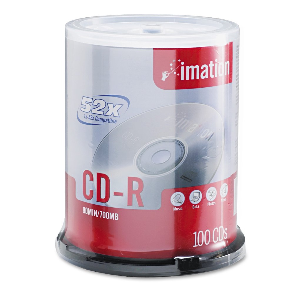 imation CDR Discs, 700MB/80min, 52x, Spindle, Branded, Silver, 100/Pk