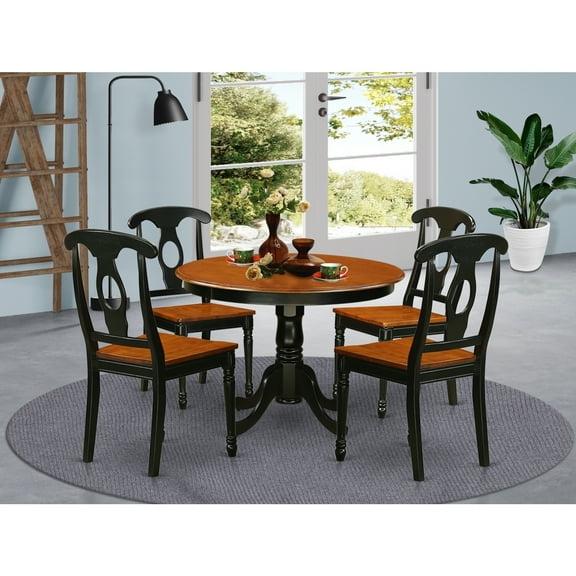 5 Piece Dining SetRound Kitchen Table & 4 Upholstered ChairsBlack & Cherry Finish