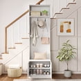 thumbnail image 4 of Costway Arbre d'Entrée 3-en-1 avec Banc, Rangement, Tablettes Ajustables, Crochets Suspendus pour Vestibule, Blanc, 4 of 10