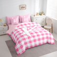 thumbnail image 2 of jejeloiu Pink Plaid Monogram K 7 Pieces Bedding Comforter Set For Girls,Graffiti Letter Initial Full Bedding Set For Kids,Pink Reversible, 2 of 7
