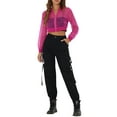 thumbnail image 2 of INSPIRE CHIC Bomber Crop Jacket for Women's Sheer Mesh Lightweight Long Sleeve Jackets XS Hot Pink, 2 of 6