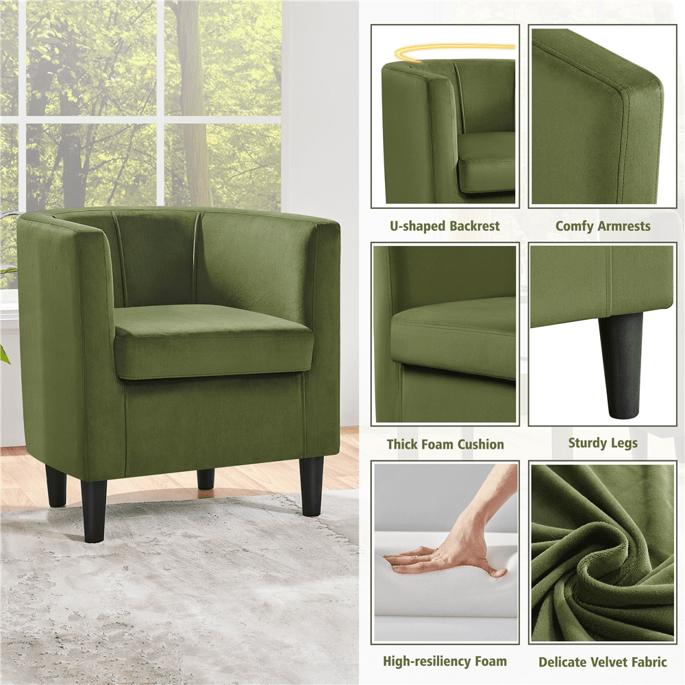 Alden Design Upholstered Barrel Accent Chair for Livingroom, Olive Green Velvet
