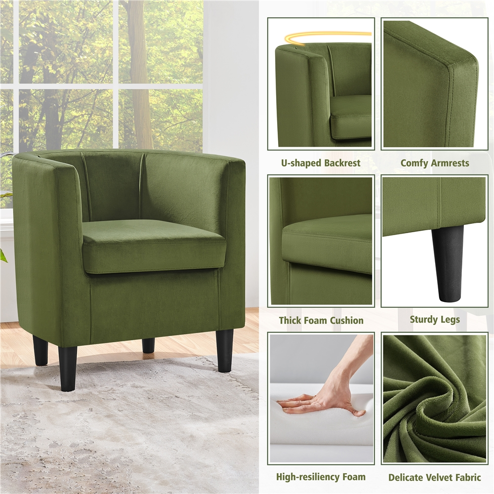 Alden Design Upholstered Barrel Accent Chair, Olive Green photo 4