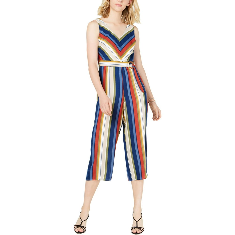 Crystal Doll - Crystal Doll Womens Juniors Striped Cropped Jumpsuit