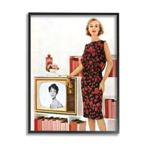 Stupell Industries Vintage TV Advertisement Woman Beauty & Fashion Painting Black Framed Art Print Wall Art