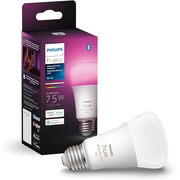 YANTON Smart 75W A19 YANTON Bulb - White and Color Ambiance Color-Changing Light - 1 Pack - 1100LM - E26 - Indoor - Control with Hue App - Works with Alexa, Google Assistant and Apple Homekit