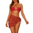 thumbnail image 1 of Conjuntos de bikini de 3 piezas para mujer, con anillo, strapless, con faldas de playa y pareos, color rojo grande, 1 of 5