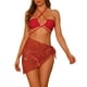 thumbnail image 1 of Conjuntos de bikini de 3 piezas para mujer, con anillo, strapless, con faldas de playa y pareos, color rojo grande, 1 of 5