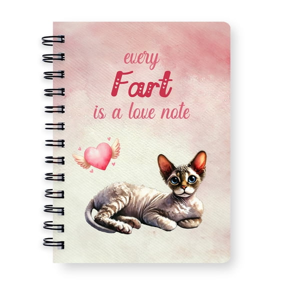Every Fart is Love Note Devon Rex Guilty Face Happy Valentine's Spiral Bound Journal Cat Lover Kitten Owner Gifts 5x7in Spiral Notebook - 01016