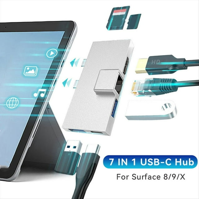 Estación de Acoplamiento 7 en 1 Hub Tipo C Pro 8 9 X con Lector de Tarjetas de Memoria USB 3.0 RJ45 4K