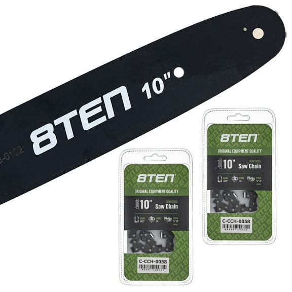 8TEN 10" Chainsaw Bar & 2 Chains .043 3/8LP 40DL for Husqvarna MK1010468