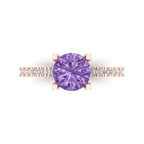 Solitaire with Accents Engagement Ring for Women - 1.71ct Simulated Alexandrite in 14K Rose Gold Promise Ring
