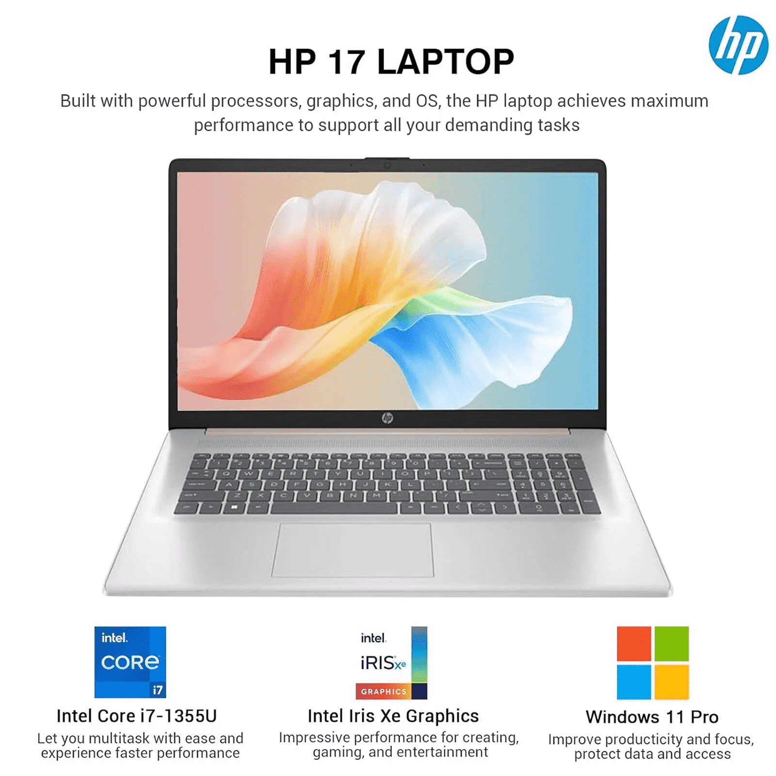 HP 17 Business Laptop, 17.3" HD Touchscreen, Intel i7-1355U, 64GB DDR4, 2TB SSD, Webcam, HDMI, Wi-Fi 6, Windows 11 Pro