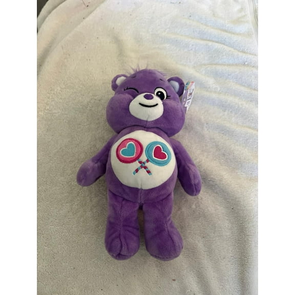 Care Bears Plush 9" Bean Purple Huggable SHARE BEAR Winking Lollypops NEW