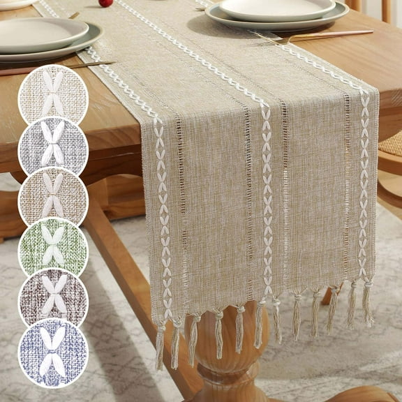 Dalrosia Farmhouse Table Runner Boho Style Linen 72 Inch Long, Handmade Rustic Table Runner with Tassels for Holiday Party Dining Room Kitchen,13“ x 72” Long Dresser Scarf