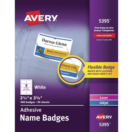 avery 5395 adhesive name badge labels rectangular white box of