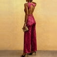 thumbnail image 4 of JULMCOMO Jumpsuits for Women Crew Neck Sparkly Sequin Casual Rompers Sleeveless Belted Waist Wide Leg Dressy Jumpsuits Wine M, 4 of 4