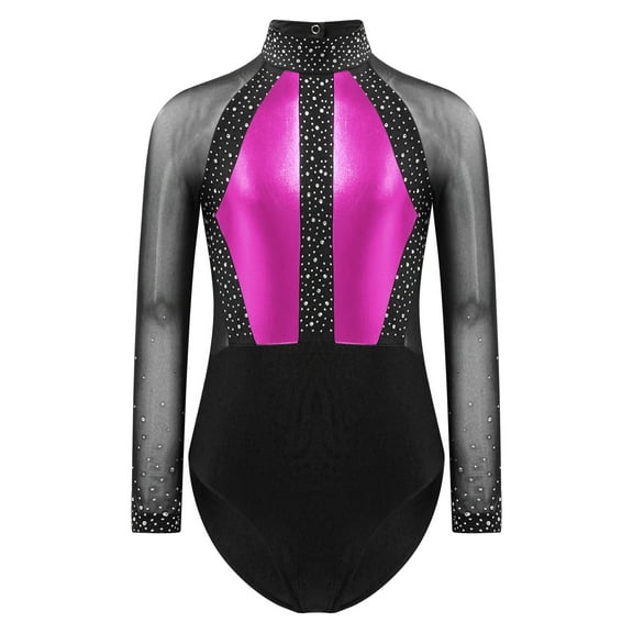 inhzoy Gymnastics Leotard for Girls Sparkle Dance Biketards Kids Athletic Unitard One-Piece Dancewear Hot Pink 8