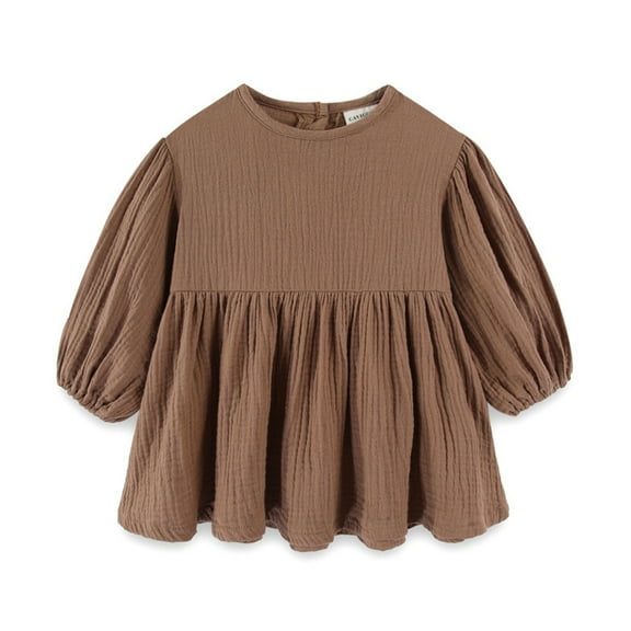 WOLLED Baby Girls Pullover Dresses Spring Casual Long-Sleeve Solid Color Dresses for Infant 1-6 Years Old Loose Back with Button Dresses for Kids