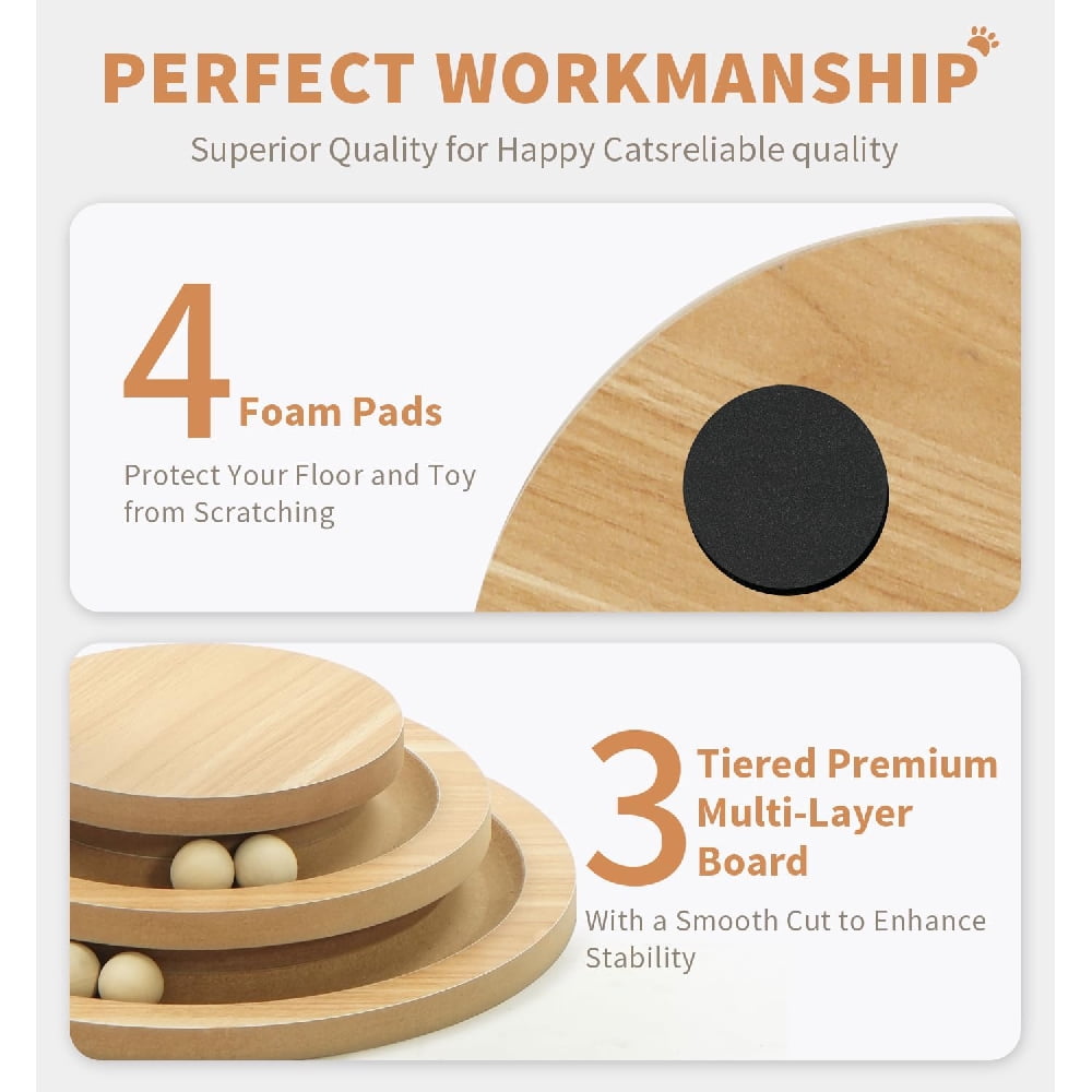 Cat Scratching Post for Indoor Cats, 23.4" Tall 2-Layer Sisal Cat Scratcher with Interactive Wooden Ball Track & Dangling Teaser Ball, Anti-Tip Solid Wood Base Kitten Play Toy