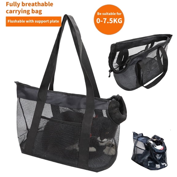 Breathable Mesh Pet Carrier Tote Bag, Soft Sided Collapsible Travel Handbag with Support Plate, Lightweight Washable Cat Dog Carrier for Small Pets Up to 7.5kg Outdoor Walking Shopping
