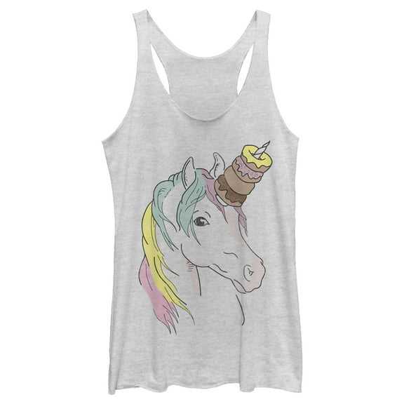 Women's Lost Gods Unicorn Doughnuts Racerback Tank Top White Heather 2X Large