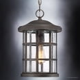 thumbnail image 3 of Urban Ambiance Luxury Craftsman Outdoor Pendant Light, Medium Size: 15.5"H x 10"W, with Tudor Style Elements, Wrought Iron Design, Oil Rubbed Parisian Bronze Finish and Seeded Glass, UQL1049, 3 of 8