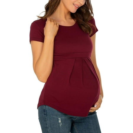 

NIUREDLTD Women s Maternity Nursing Tops Breastfeeding Floral Printed Top Shirt Double Layer Soft Short Sleeve Pregnancy Clothes