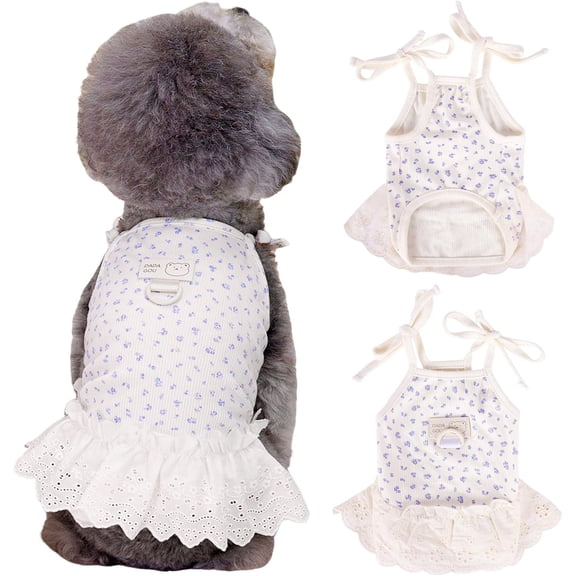 HQREA Dog Summer Clothes for Small Dogs Cat Daisy Flower Chihuahua Pet Dress with D-Ring