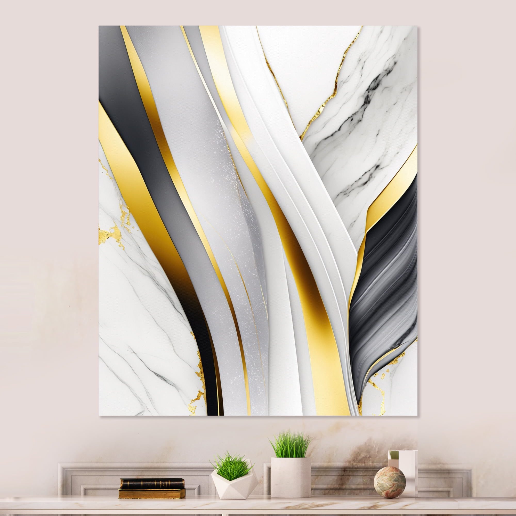 Designart Abstract Geode Waves Grey II Canvas Wall Art