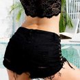 thumbnail image 5 of LWavelet Women's Side Lace Up Denim Shorts Distressed Frayed Summer Shorts Black L, 5 of 8