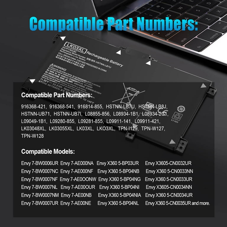 LKO3XL L09280-855, L09281-855 Battery for HP Envy X360 15-BP 15-BQ