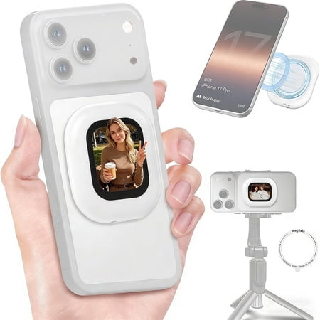 Magnetic Selfie Monitor Screen, Mini Back Camera Monitor for Phone, Wireless Phone Vlog Camera Monitor for Rear Camera Selfies, Live, TikTok, Selfie Screen Compatible with Back Camera Monitor Screen