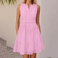 thumbnail image 5 of UoCefik Women's 2025 Sleeveless Mini Dress Eyelet V Neck A Line Casual Elegant Holiday Wedding Guest Party Dresses Pink XL, 5 of 6