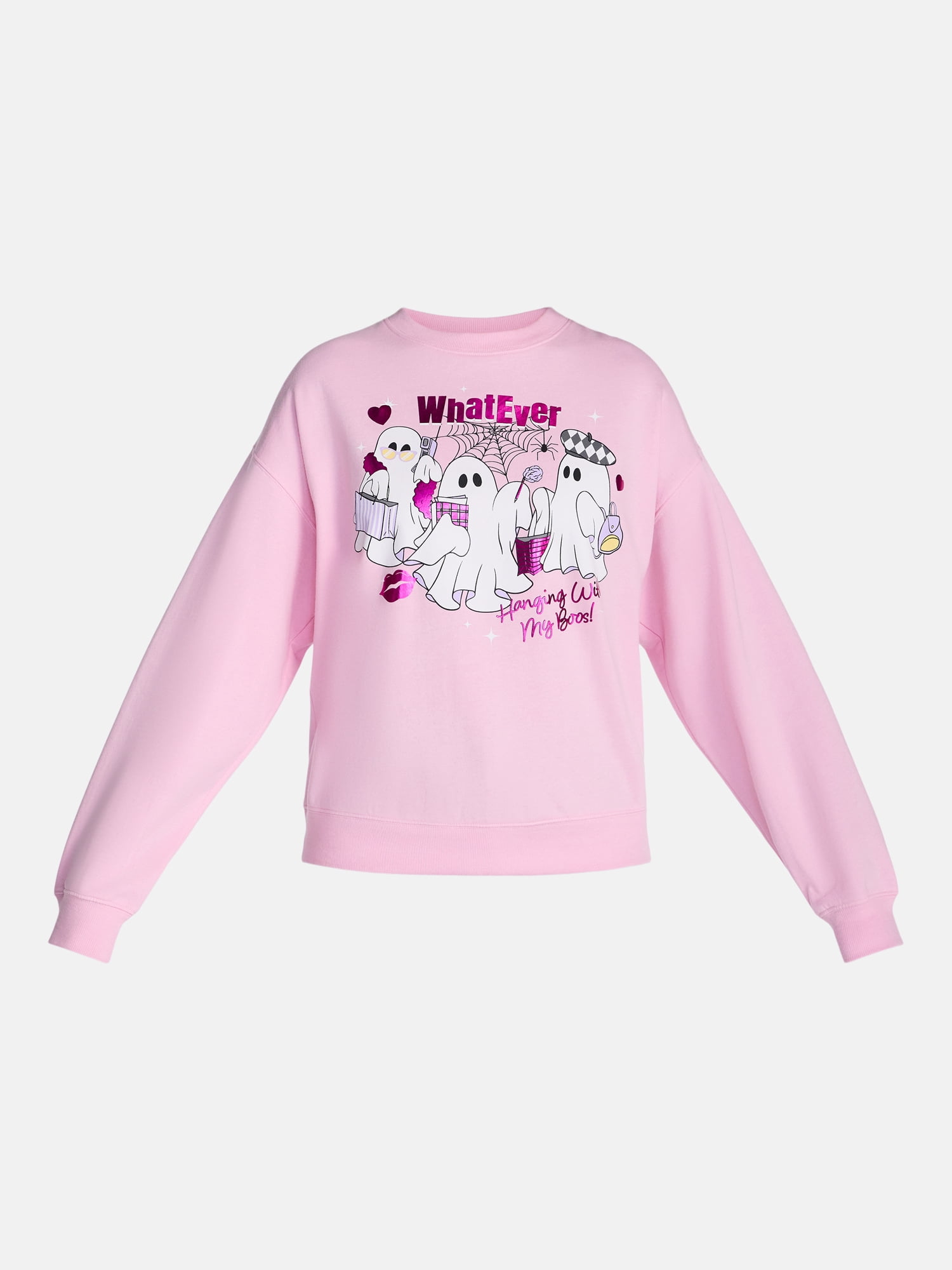Whatever Ghost Women's Halloween Graphic Crew Sweatshirt, Sizes XXS-XXL