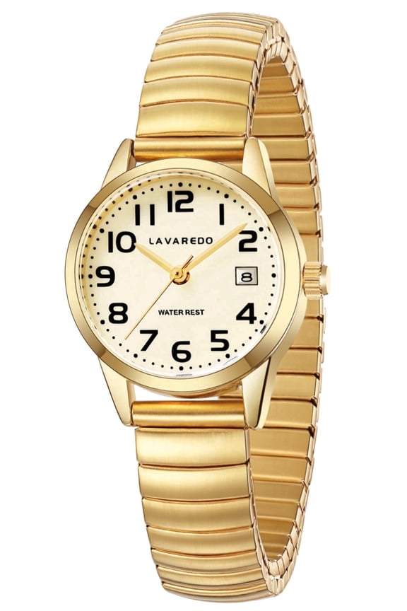 Gold Watches for Women Easy Reader Analog Ladies Quartz Watches with Stainless Steel Expansion Band, Waterproof Watches Gift For Women -S Size